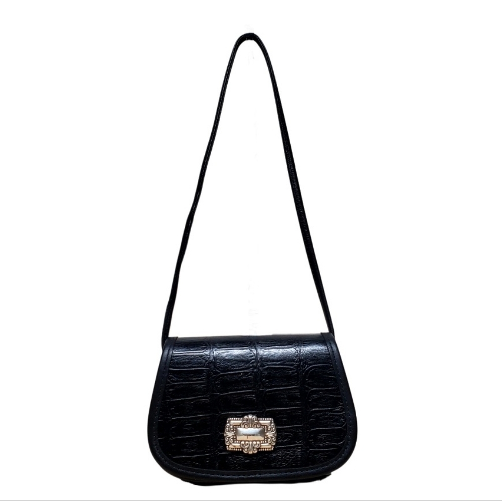 Zippi Black Leather Small Shoulder Crossbody Purse